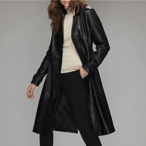 BLACK LONG &LONG SLEEVES  BUTTON DOWN WOMEN"S LEATHER JACKET